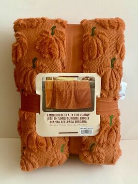 Embroidered Faux Fur Pumpkin Throw